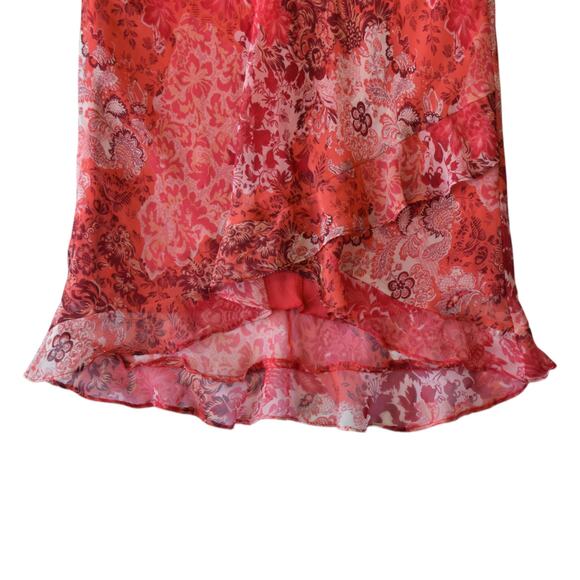 Y2K Red Floral Chiffon Sleeveless V-Neck Midi Dress - Size Medium Large - Picture 3 of 8